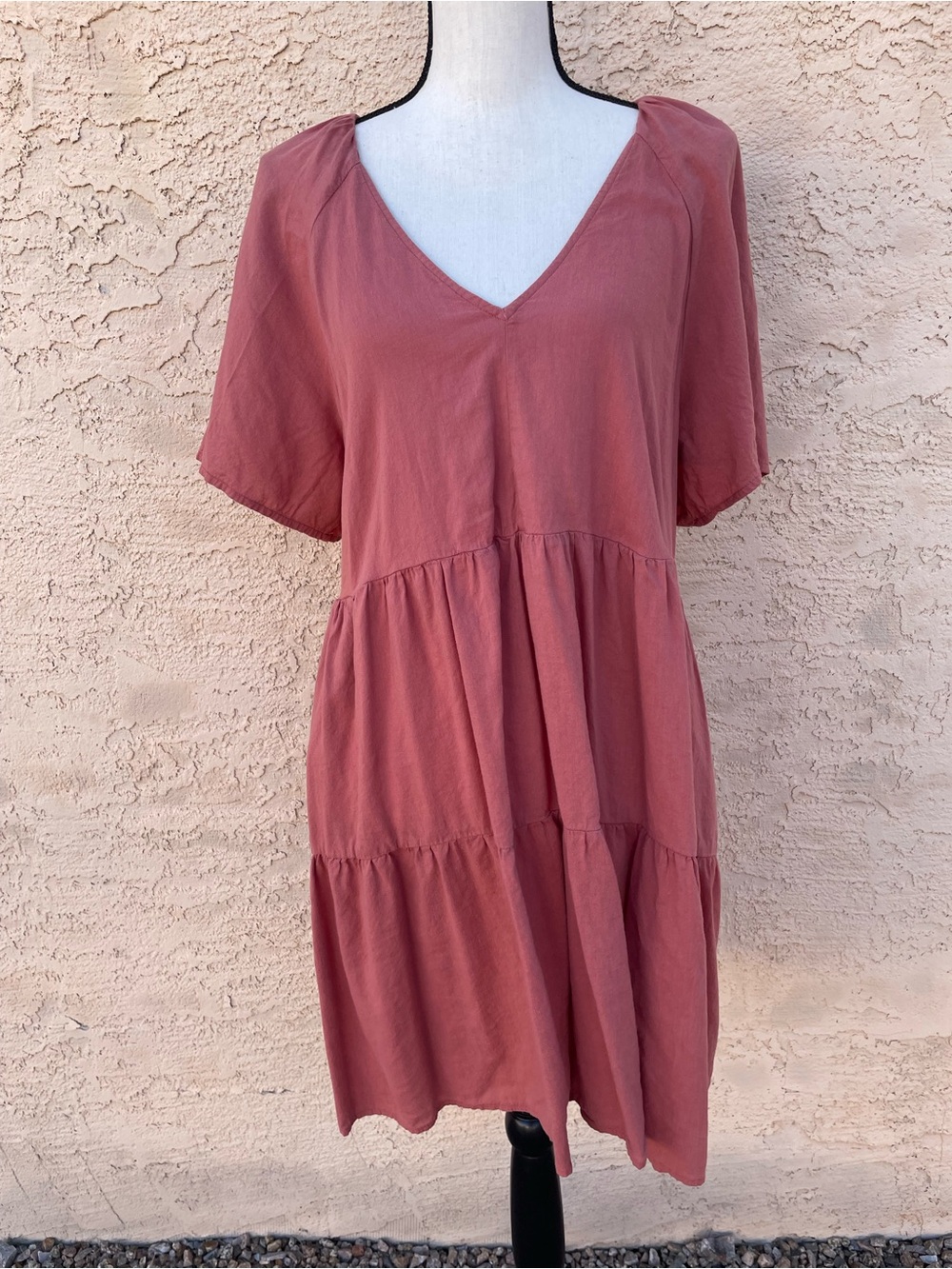 Old Navy swing dress babydoll tiered mini lightweight pockets rust autumn large - Picture 2 of 10